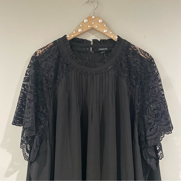 NWT Torrid Black Georgette Lace Trim Blouse Gothic Victorian Plus Size 4X/26W - Picture 7 of 11